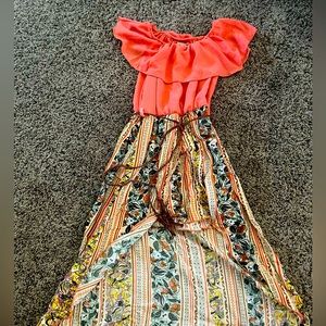 Off shoulder ruffle skirted romper